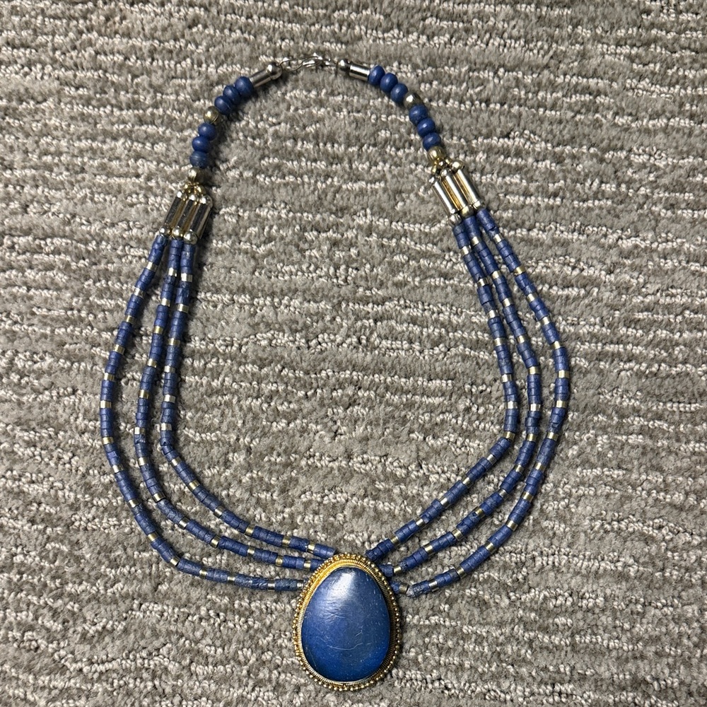 Elegant Blue and Gold Beaded Necklace